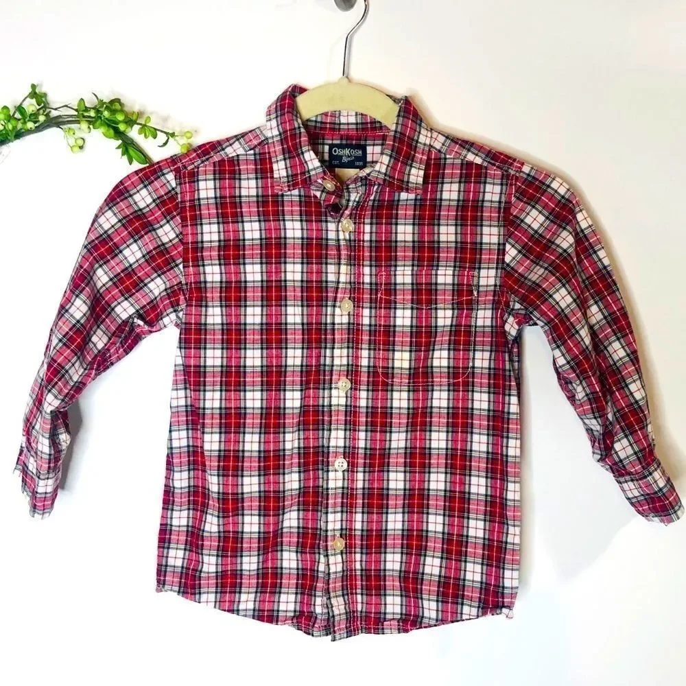 Osh Kosh B’Gosh Red White Plaid Shirt Holiday