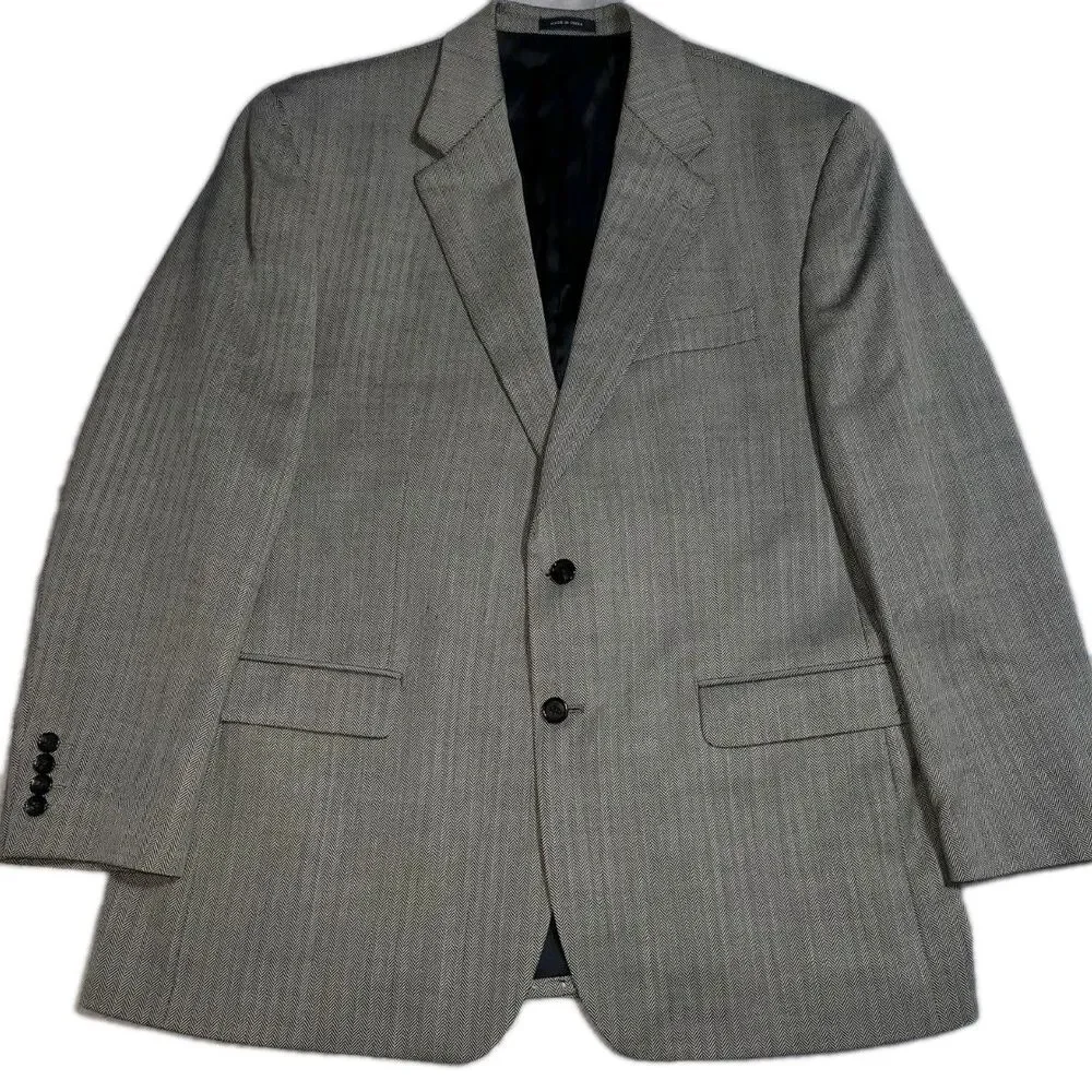 Lauren Ralph Lauren 100% Wool Brown Herringbone Sport Coat Blazer Size 44R