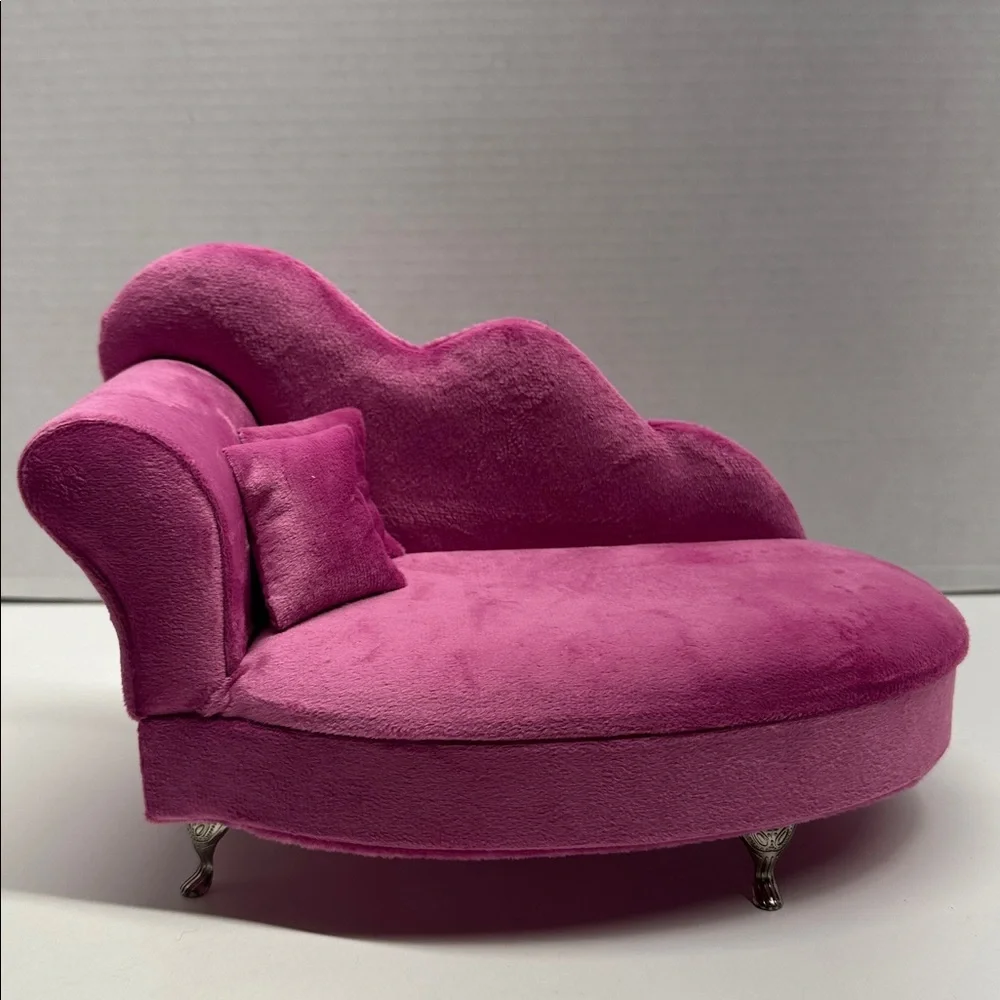 Couch Chaise Lounge Miniature Velvet Jewelry Organize Box Storage Case Mini Pink