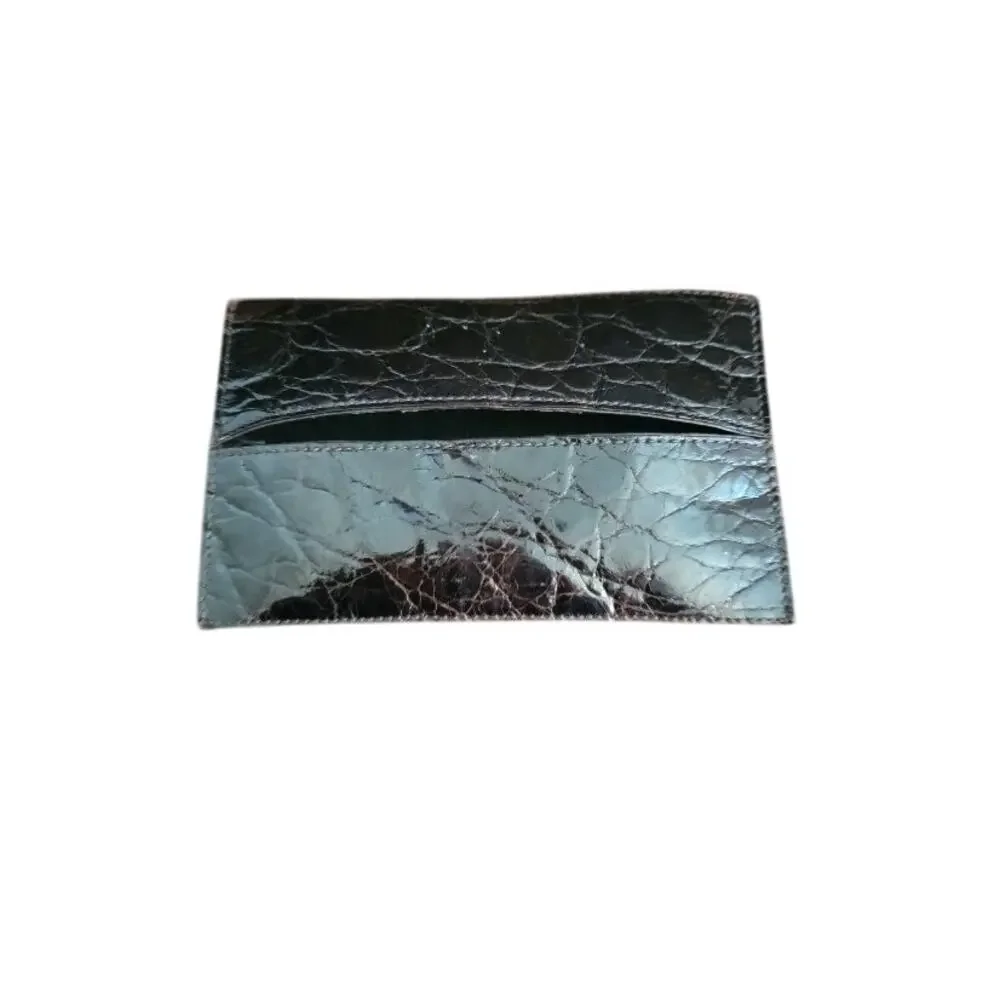 Card Wallet Money Holder Men's Crocodile‎ Leather Caddy Deep Brown/Black