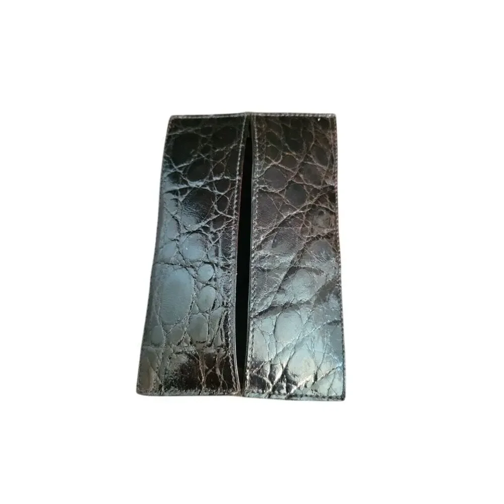 Card Wallet Money Holder Men's Crocodile‎ Leather Caddy Deep Brown/Black