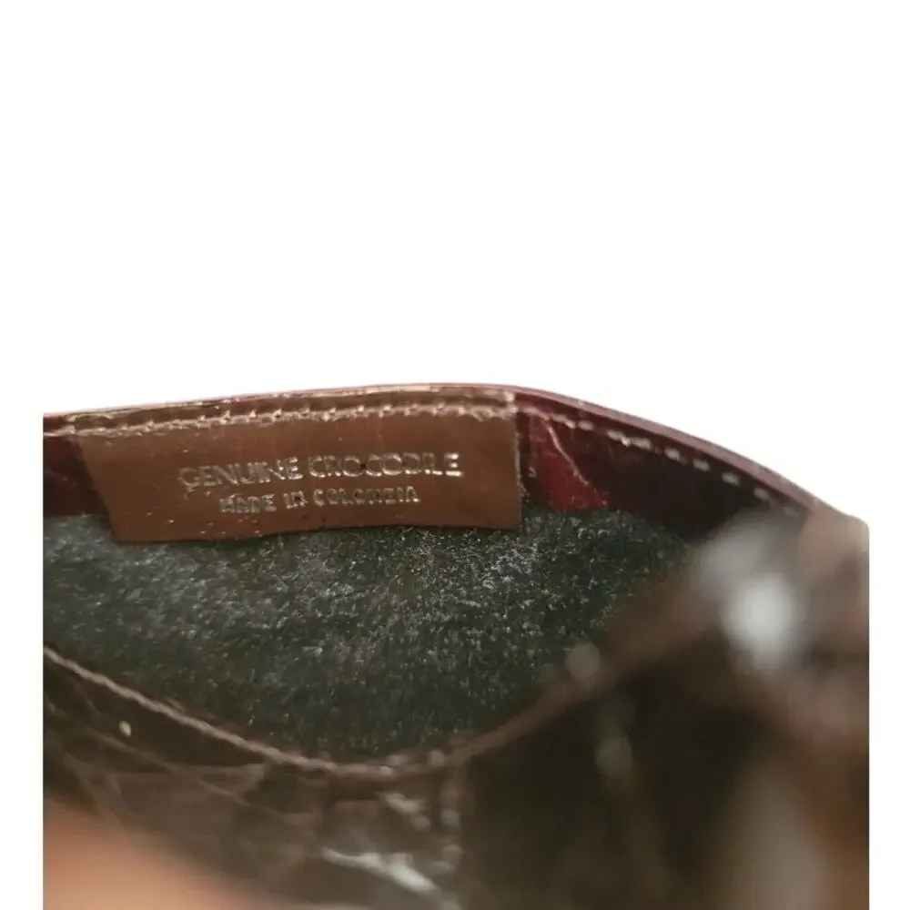 Card Wallet Money Holder Men's Crocodile‎ Leather Caddy Deep Brown/Black