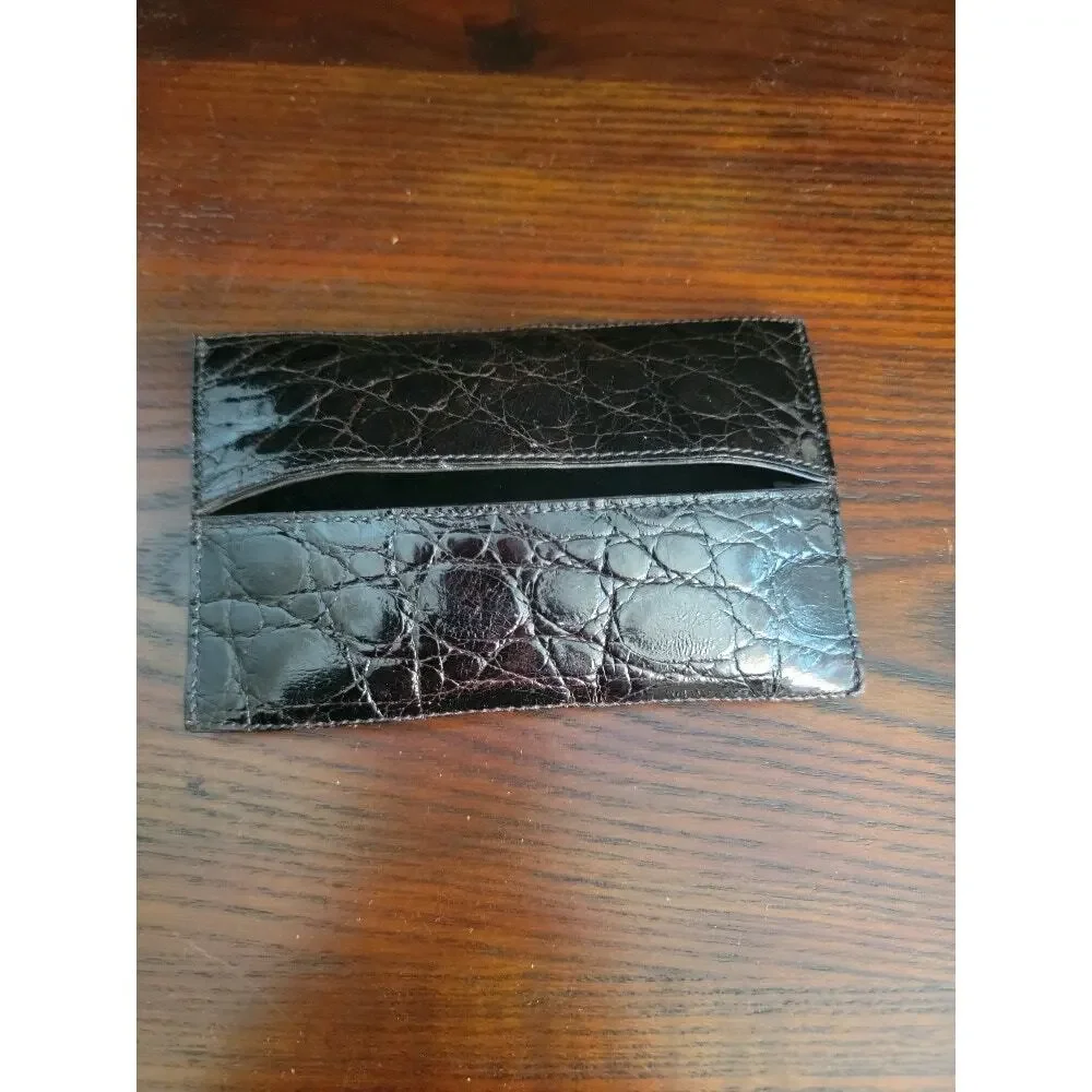 Card Wallet Money Holder Men's Crocodile‎ Leather Caddy Deep Brown/Black