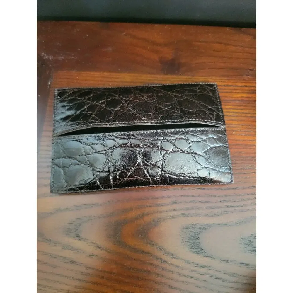 Card Wallet Money Holder Men's Crocodile‎ Leather Caddy Deep Brown/Black