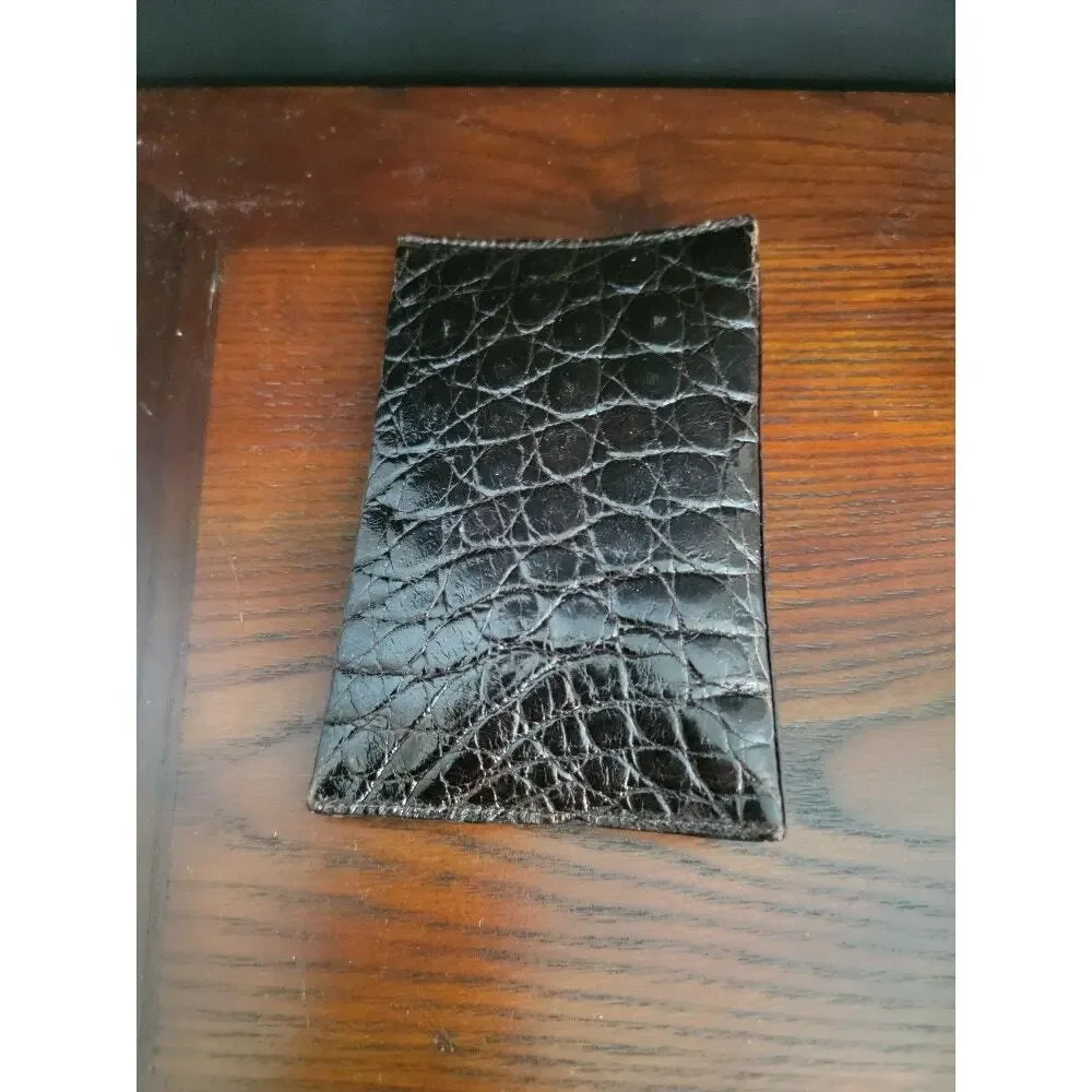 Card Wallet Money Holder Men's Crocodile‎ Leather Caddy Deep Brown/Black