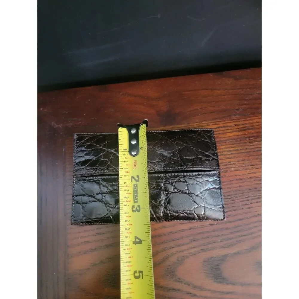 Card Wallet Money Holder Men's Crocodile‎ Leather Caddy Deep Brown/Black