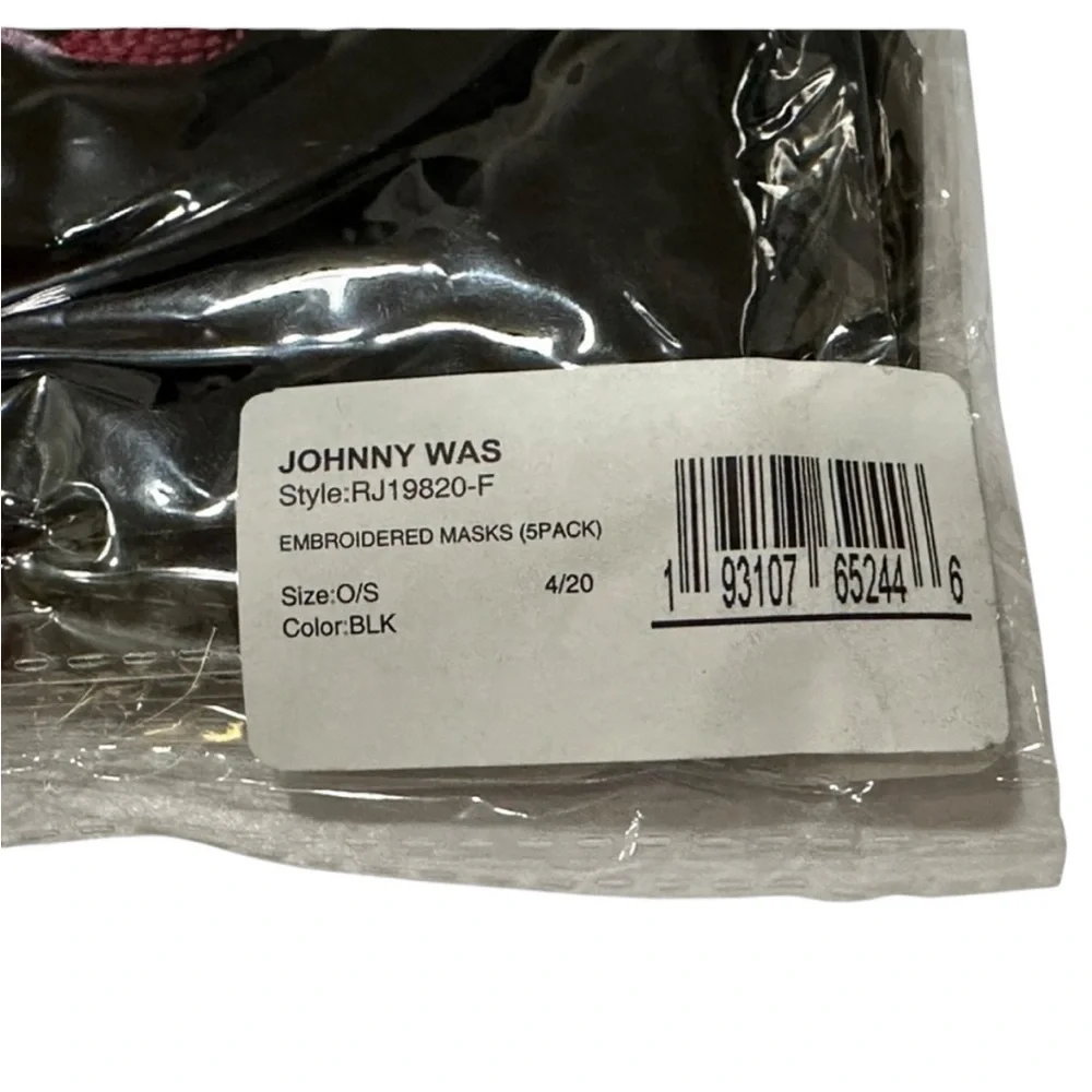 Johnny Was Embroidered Face Masks 5 Pack Brand New in Package Black