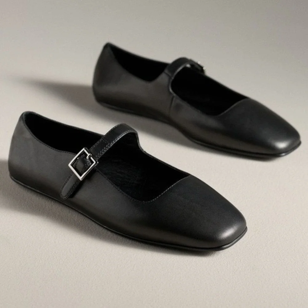 NIB Jeffrey Campbell Mary Jane Flats Anthropologie Black Leather Sz 8 Elise 2