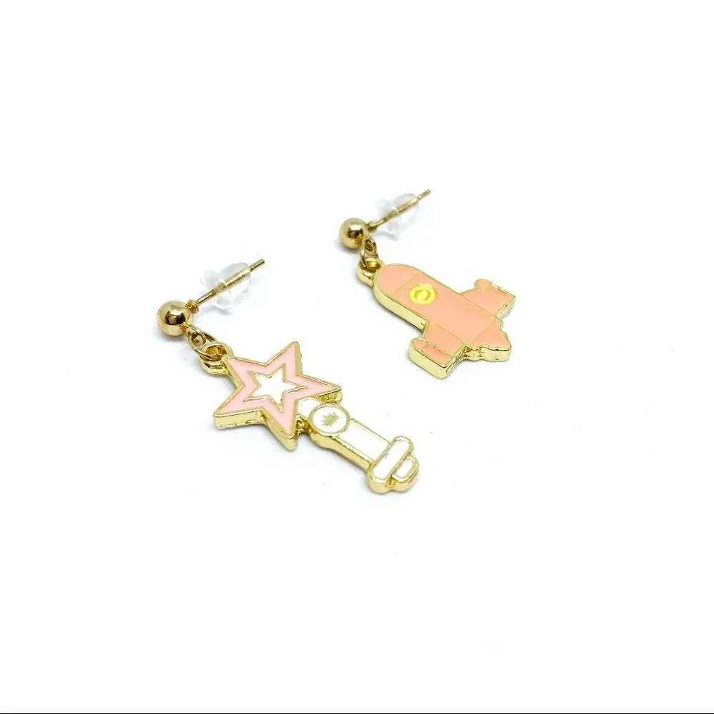 Pastel peach Enamel Rocket 🚀 & Star Post earring