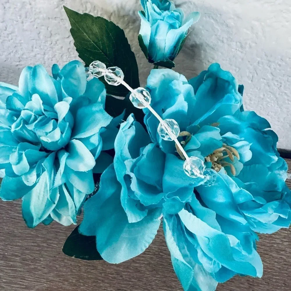 Turquoise Blue Floral Peony White Lace Vase Arrangement