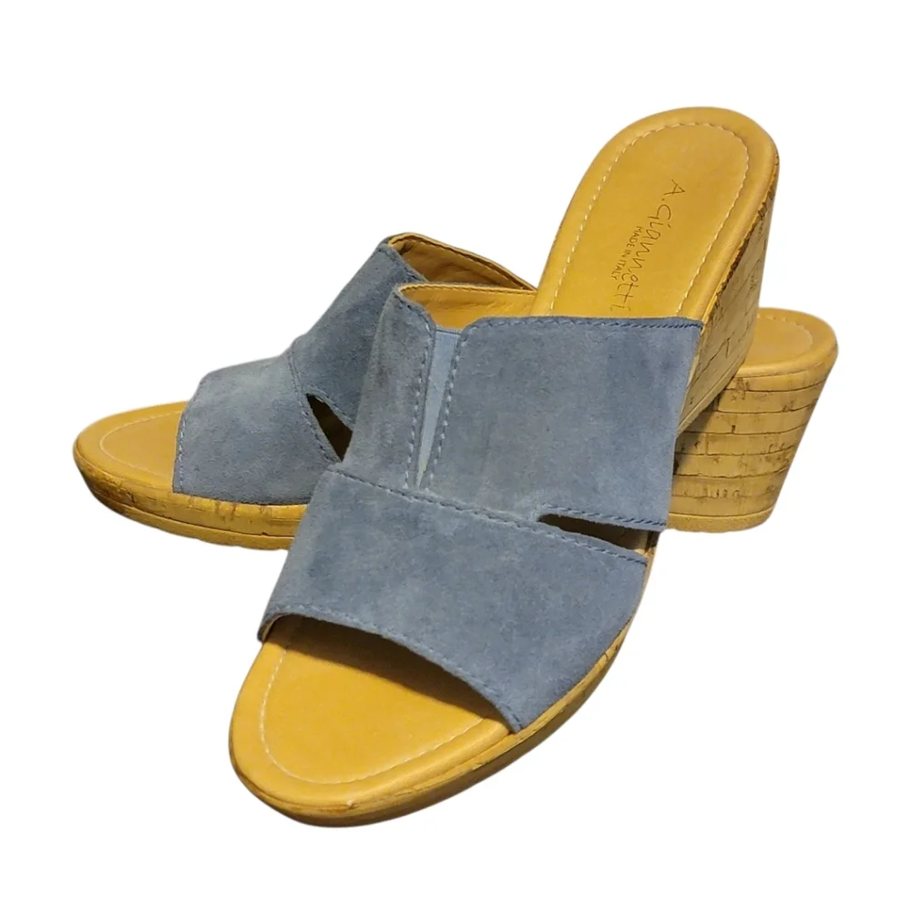 A.‎ Giannetti Blue Suede Cork Wedge 9.5M