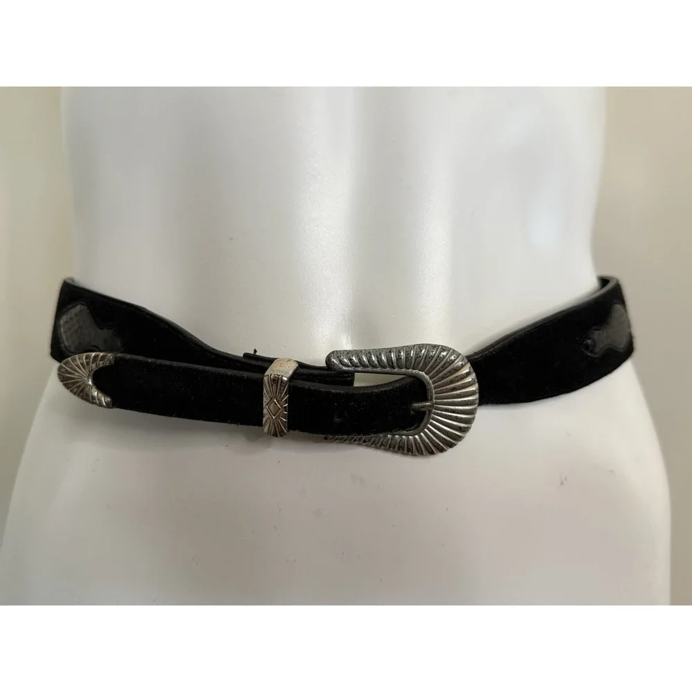 Liz Claiborne Genuine‎ Suede Leather Snake Trim Belt Women's Small Black 26-29