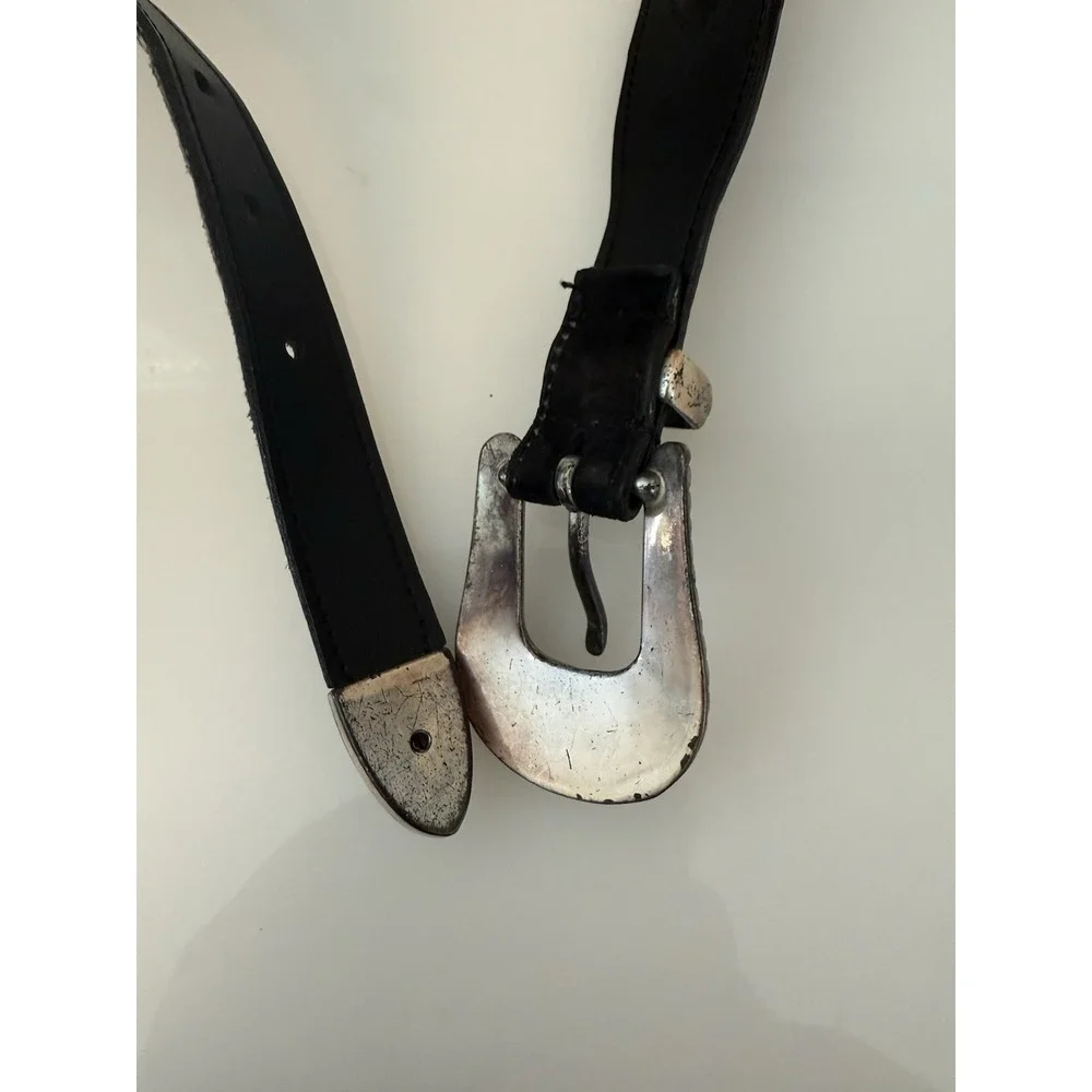 Liz Claiborne Genuine‎ Suede Leather Snake Trim Belt Women's Small Black 26-29
