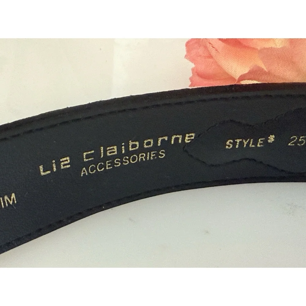 Liz Claiborne Genuine‎ Suede Leather Snake Trim Belt Women's Small Black 26-29