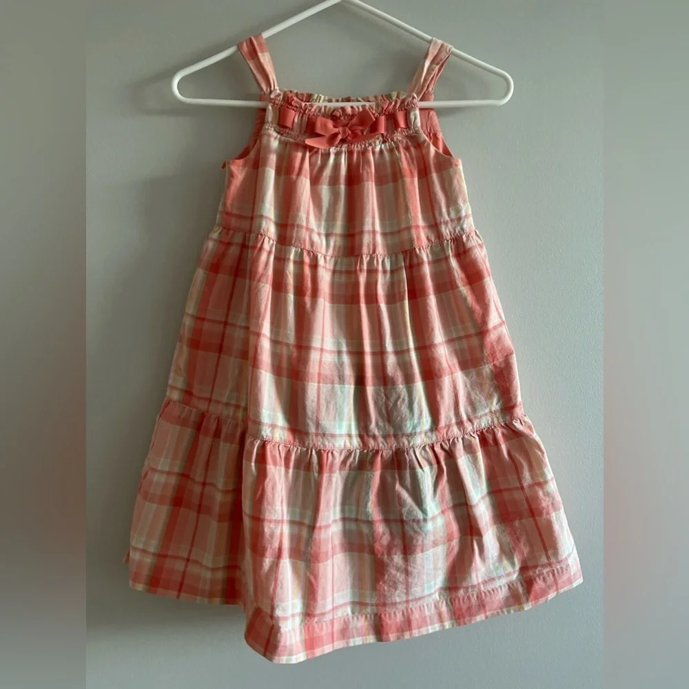 Janie & Jack toddler Girls Size 6 Pink‎ Peach Plaid Bow Ruffle Dress