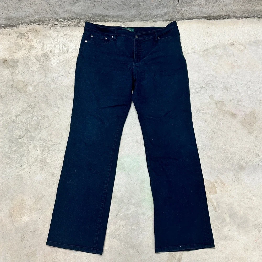 LRL Lauren Ralph Lauren Modern Straight Curvy Jeans Size 16 Black Dark Wash