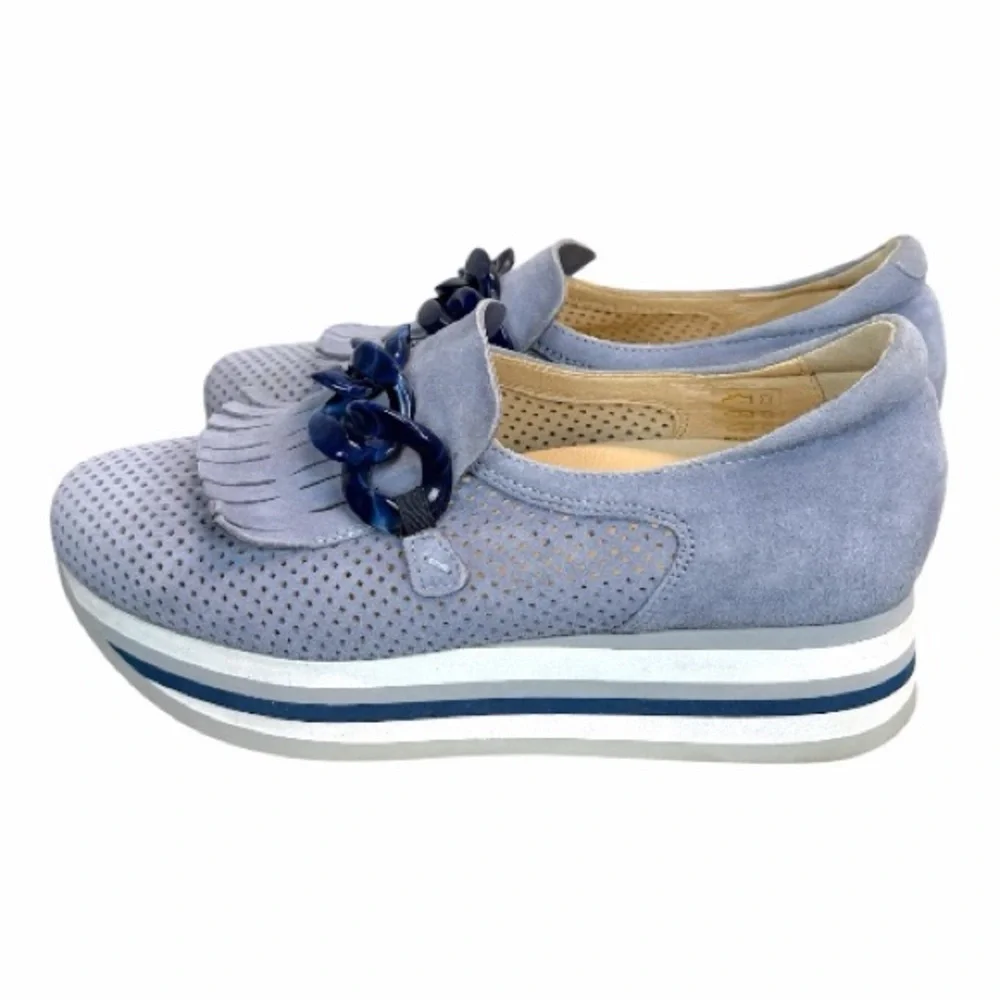 Softwaves Cadie Slip On Platform Loafers Blue Suede Comfort Shoes 37.5