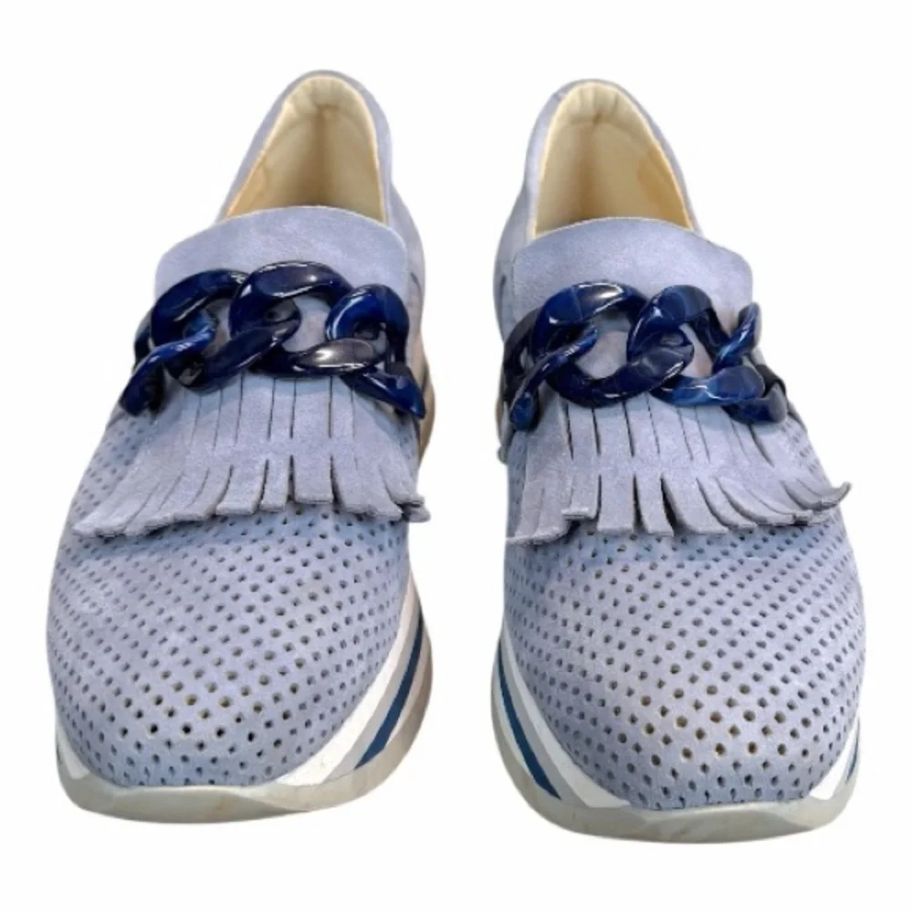 Softwaves Cadie Slip On Platform Loafers Blue Suede Comfort Shoes 37.5
