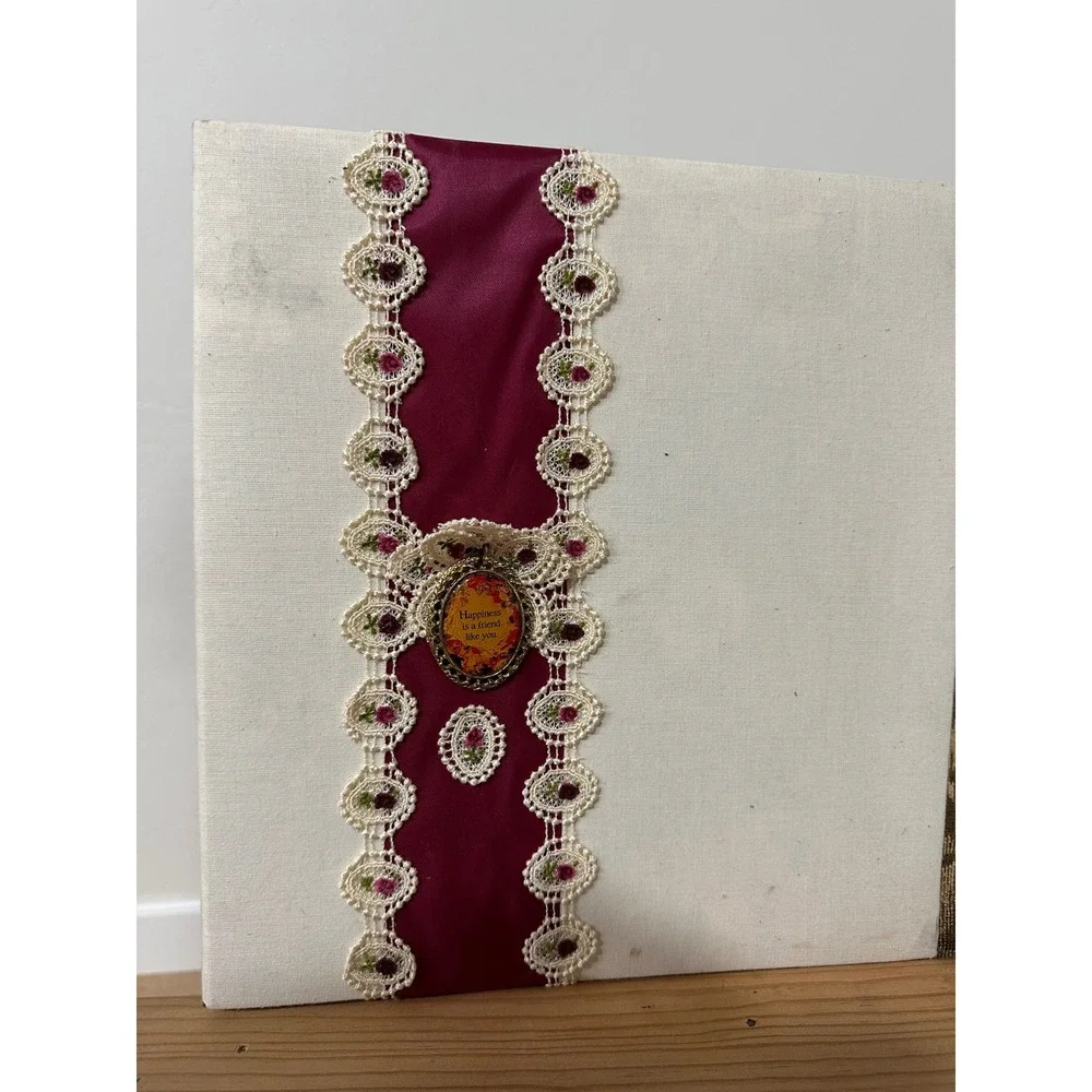 Vintage Cottagecore Padded Fabric Photo Album Lace & Burgundy Large Memory‎ Book