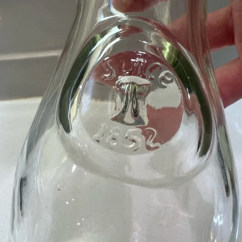 Small Vintage Milk Wine Juice Decanter Carafe Bottle Since 1852 Old Clear Glass