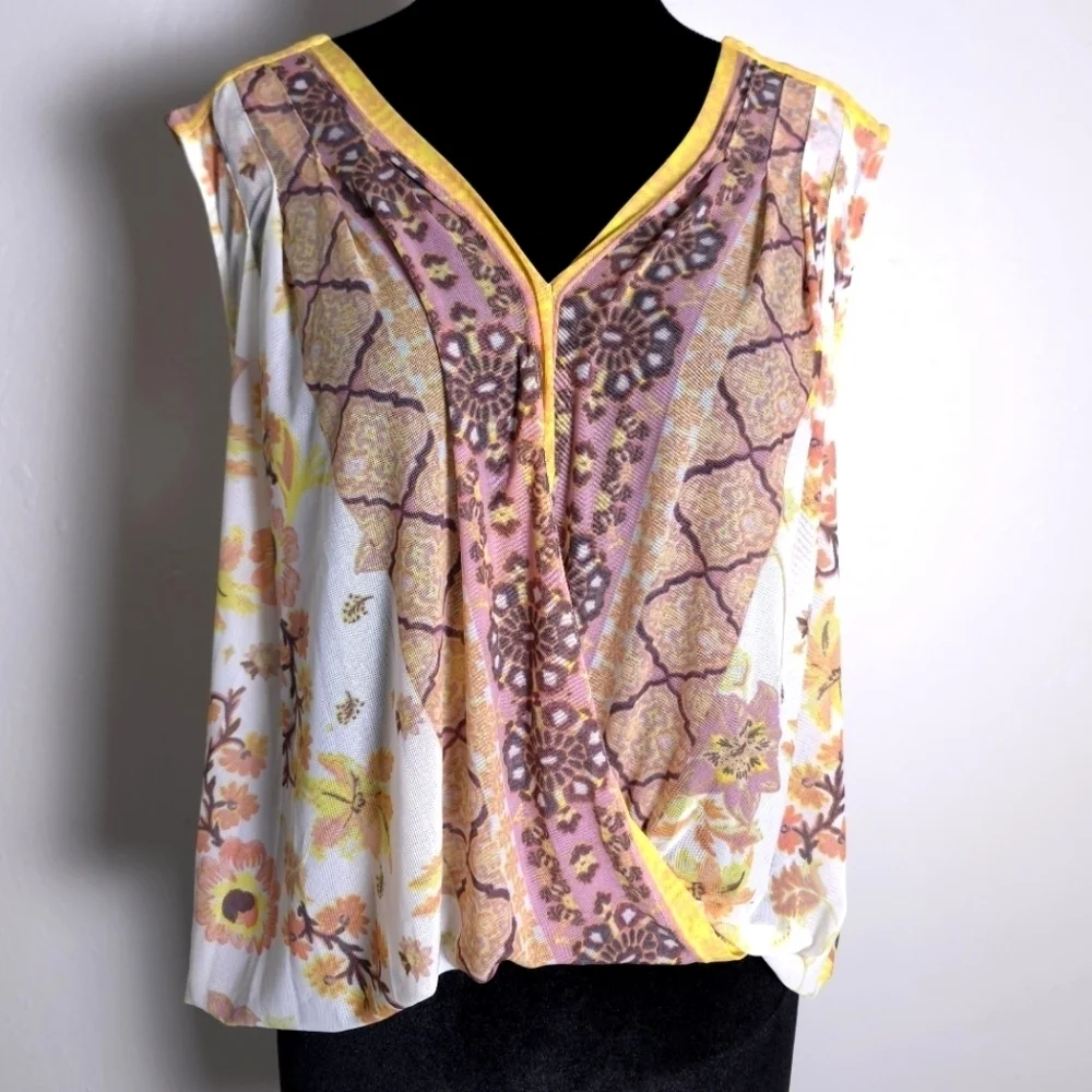 Free People Havana Mesh Faux Wrap Floral Tank Size M