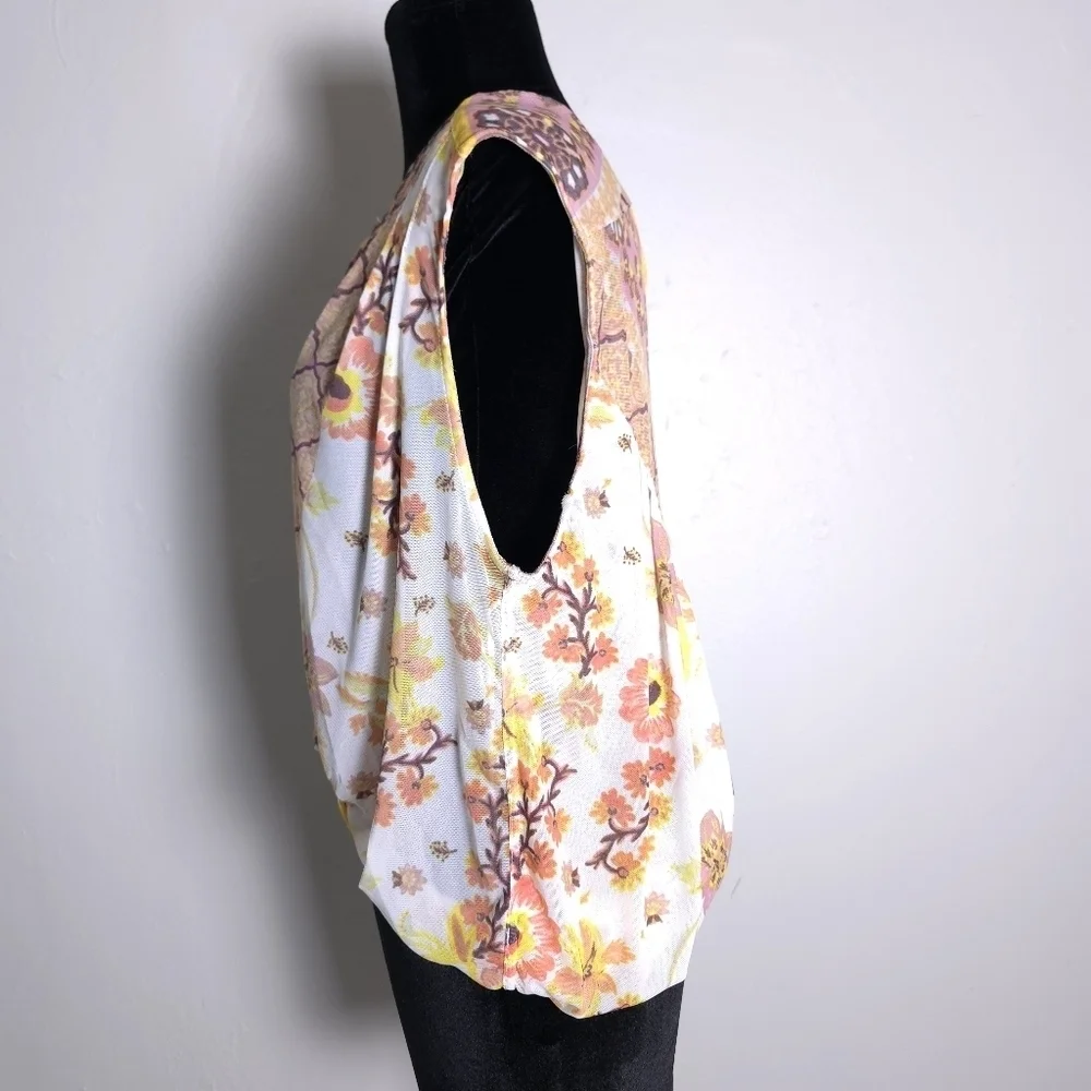 Free People Havana Mesh Faux Wrap Floral Tank Size M