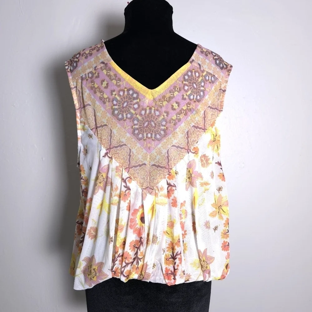 Free People Havana Mesh Faux Wrap Floral Tank Size M