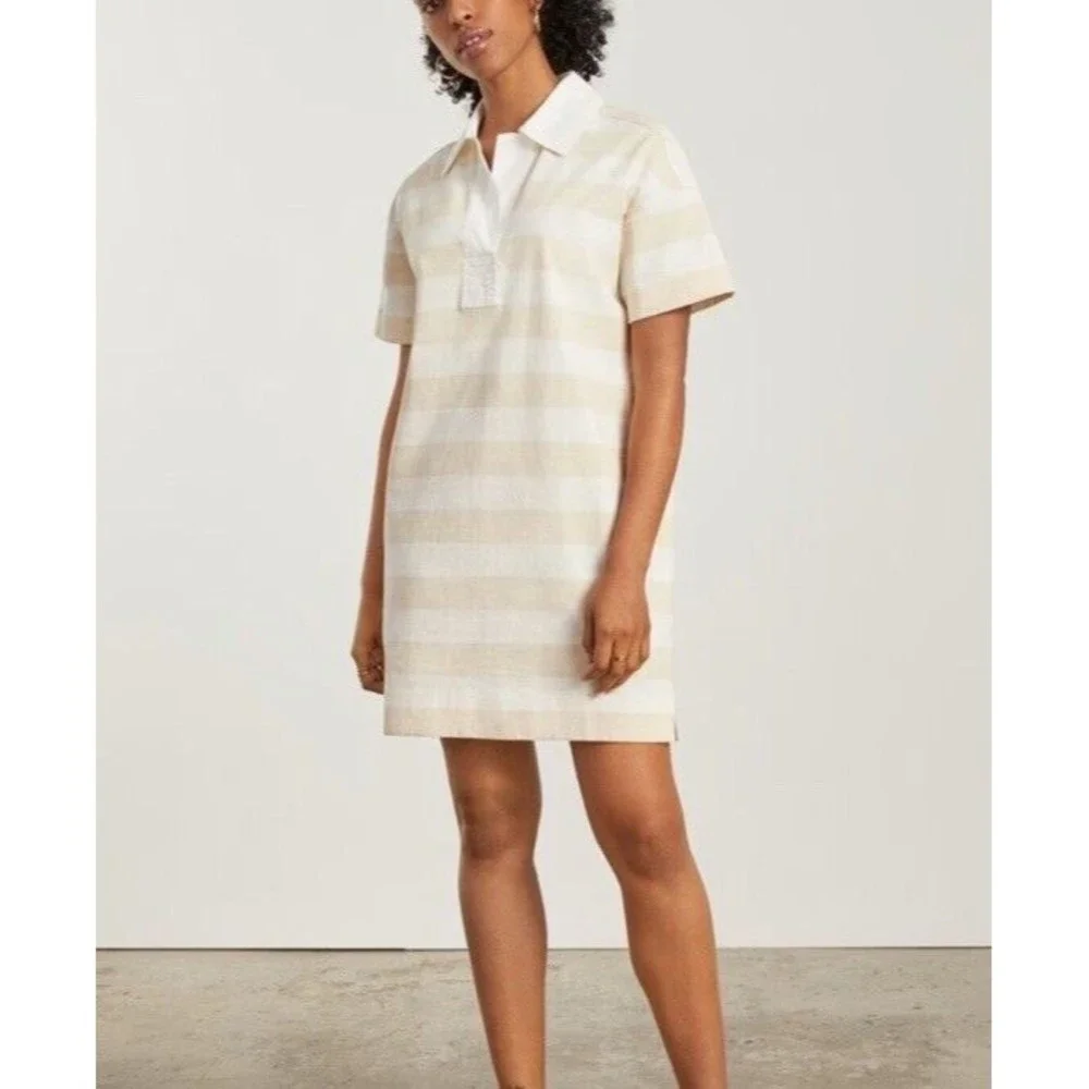 NWT Everlane Tan White Stripe Organic Cotton Polo Dress Size XS