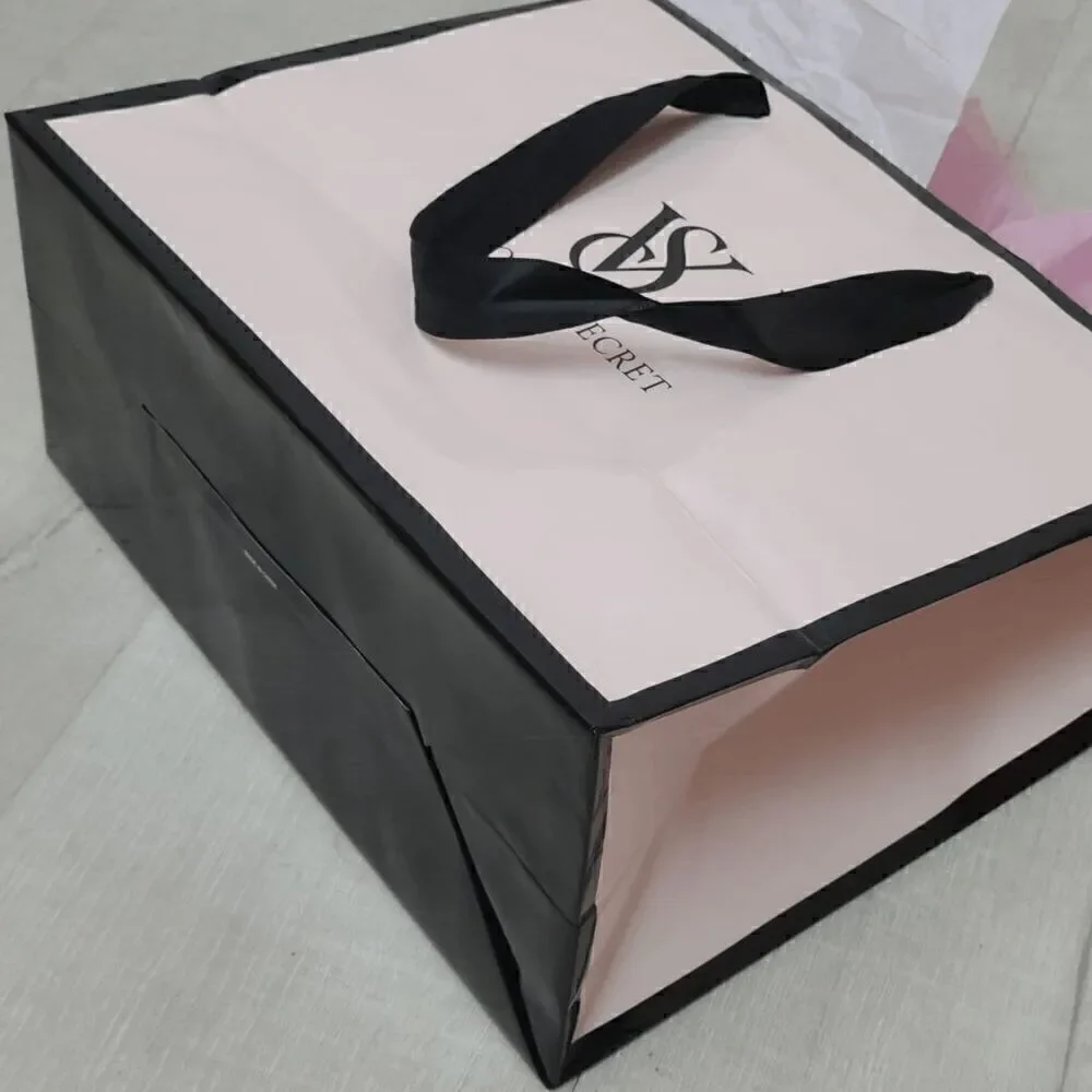 💗 VICTORIA'S SECRET Empty Paper Pink Shopping Gift Bag Cloth Handles w/Tissues