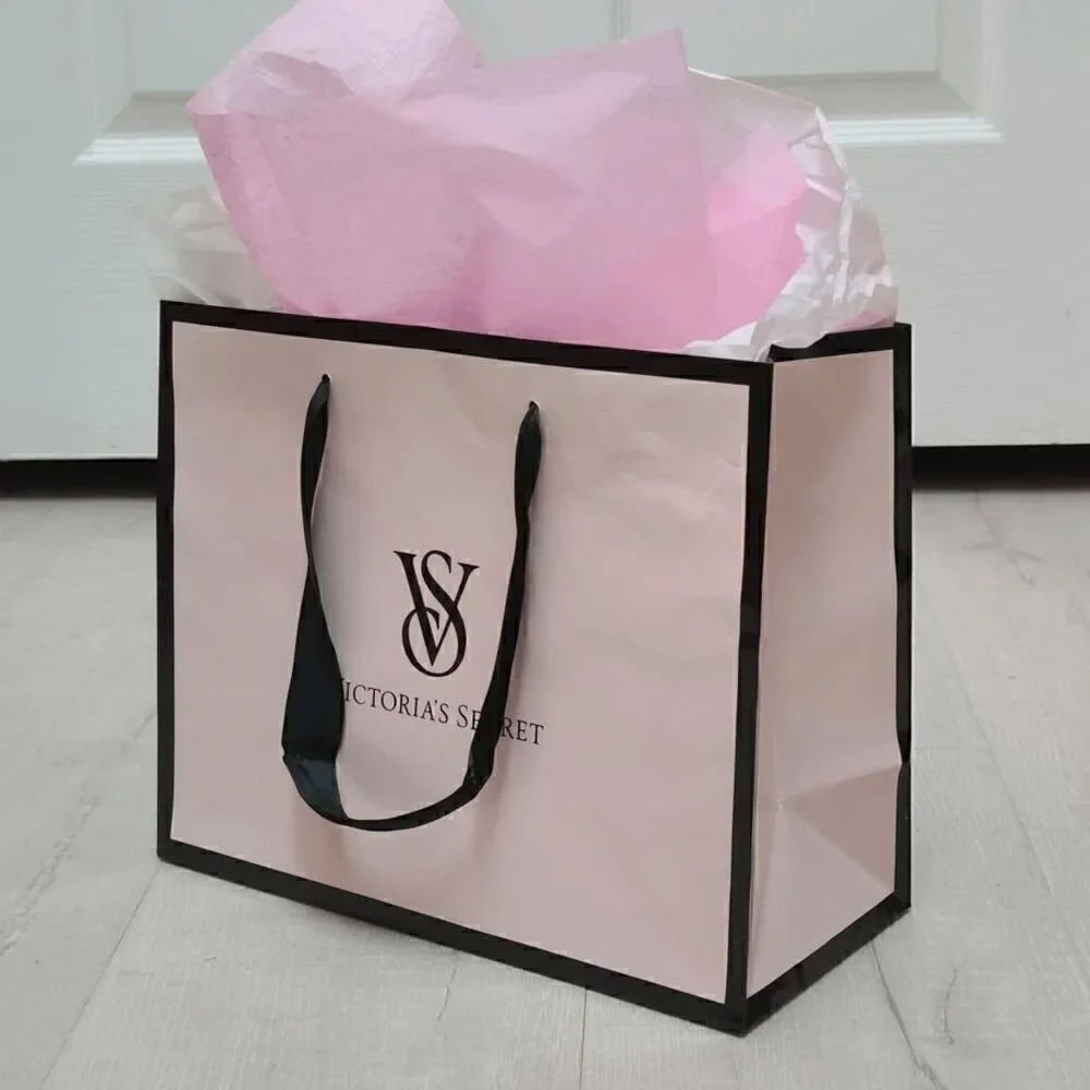 💗 VICTORIA'S SECRET Empty Paper Pink Shopping Gift Bag Cloth Handles w/Tissues