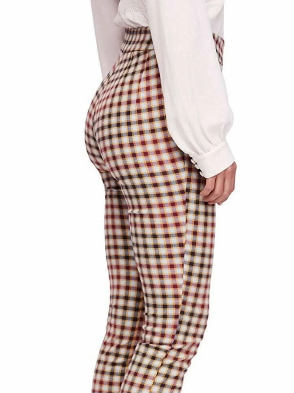 Free People | High-Waist Gingham Printed Skinny Pants