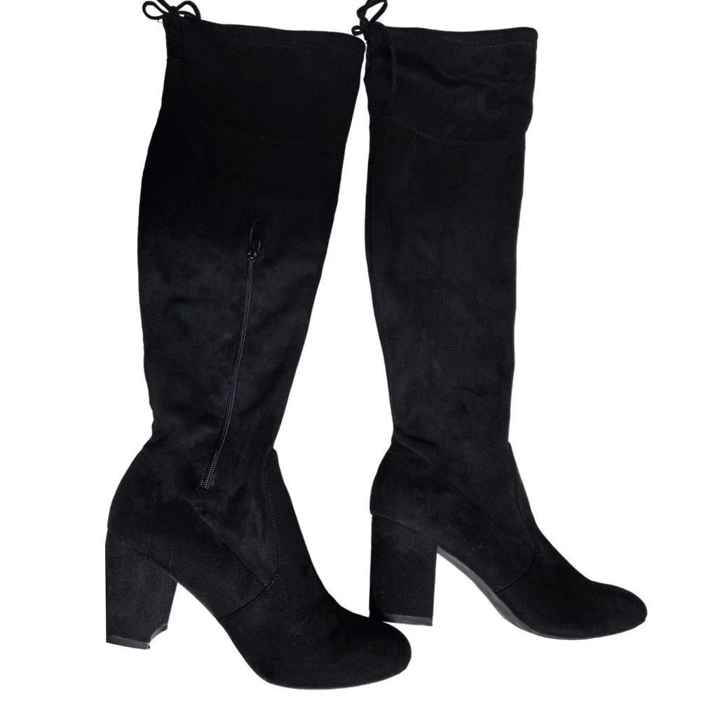 NY&C Over The Knee Boots Block Heel Black Thigh High Boots Size 9‎