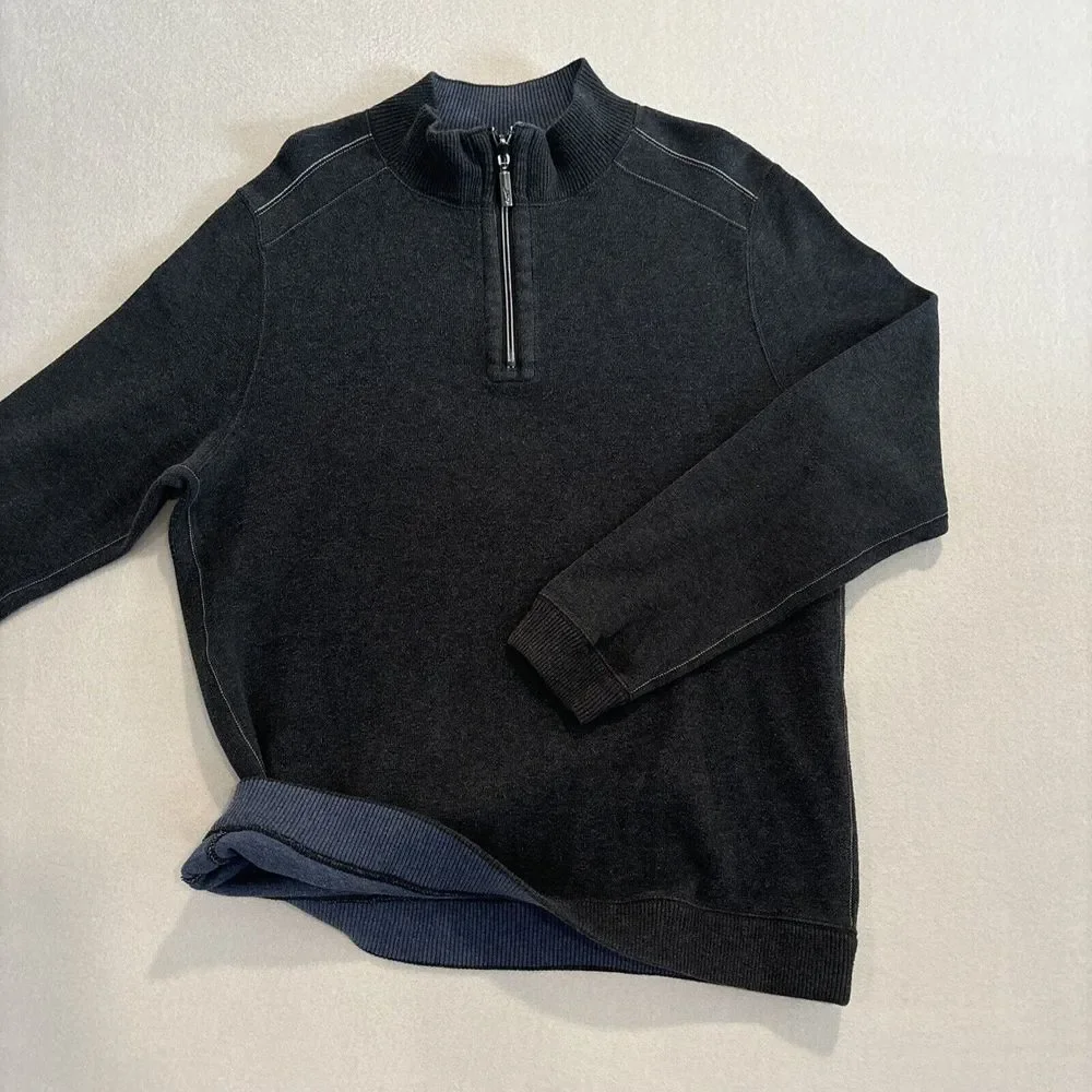 Tommy Bahama LARGE Reversible Blue & Gray Quarter Zip Long Sleeve Men's EUC Soft