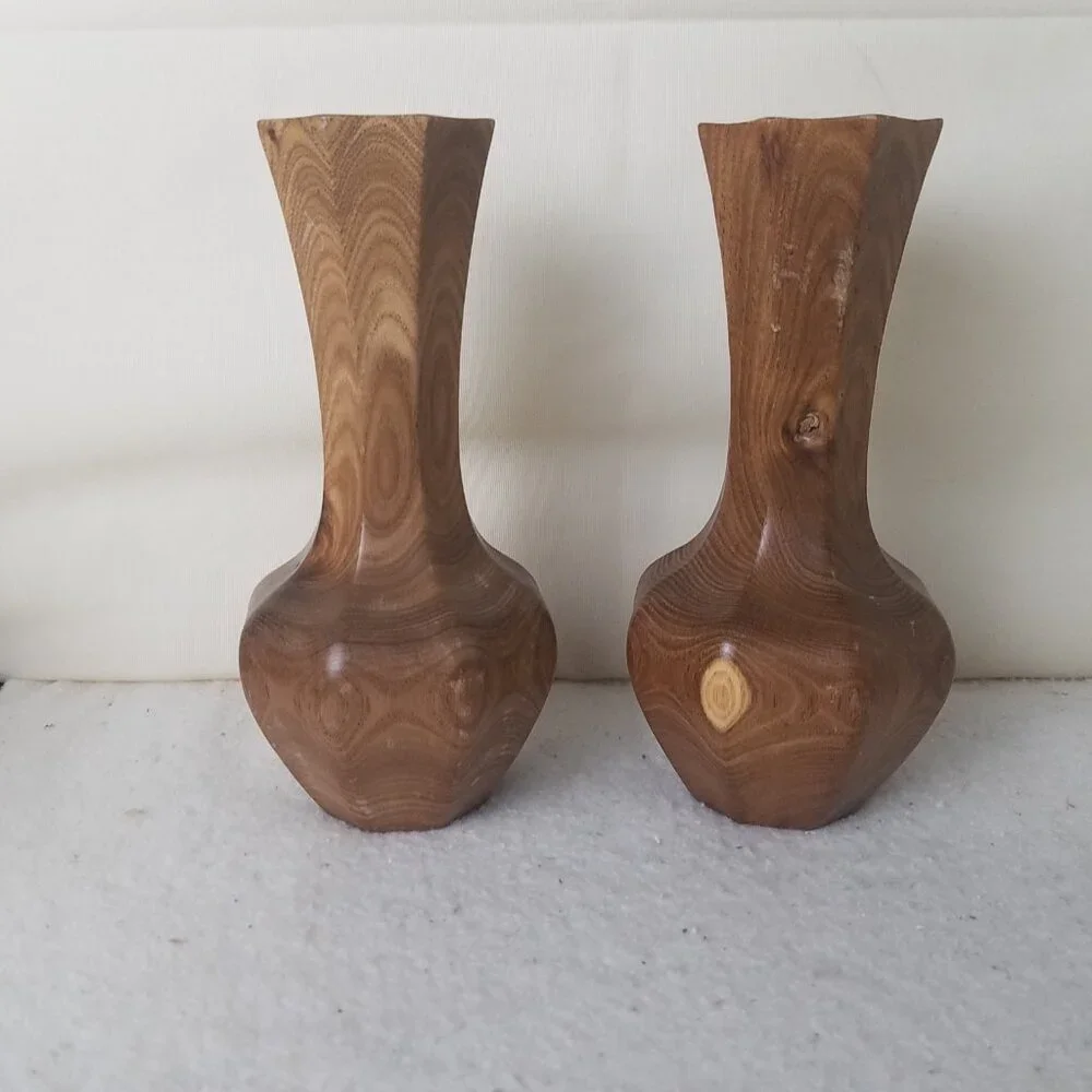 Hand Crafted Wooden Japanese‎ Flower Vase/candle holder, 8 X 4 Inches