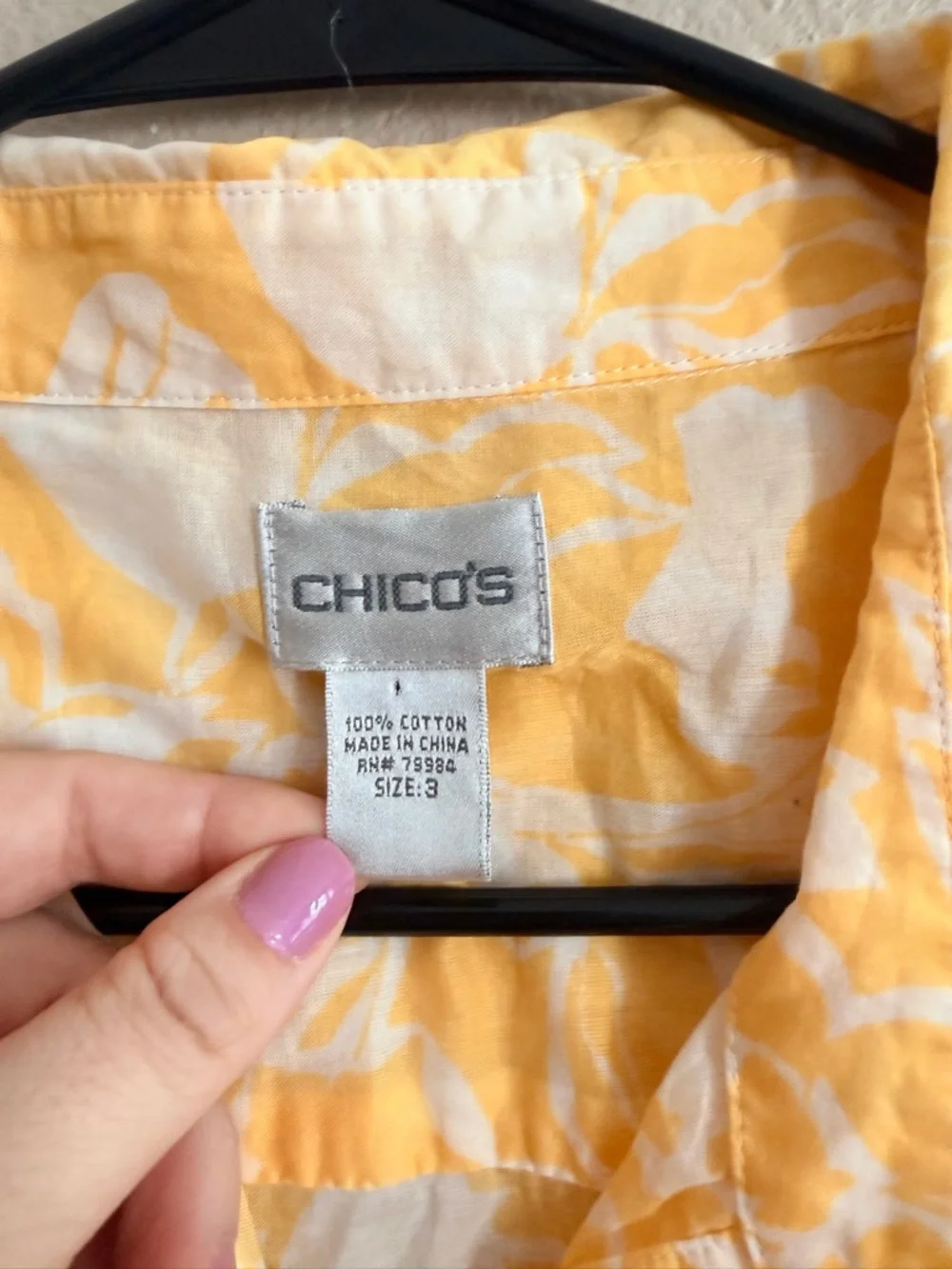Chicos Yellow Floral Button Down Sleeveless Top Size 3