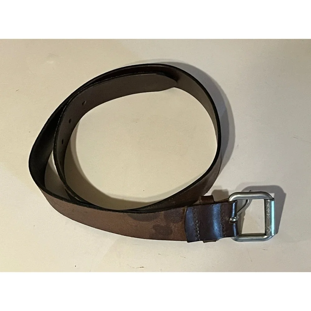 Calvin Klein Jeans Mens Brown Italian Leather Belt Silver Buckle Medium 410542
