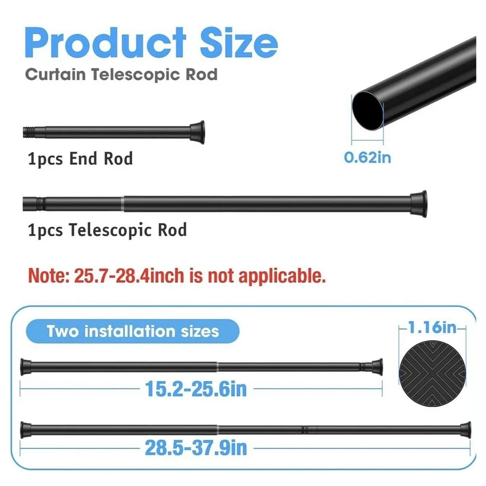 Black Tension Curtain Rods18 to 36 Inch,Small Curtain Rods No Drilling