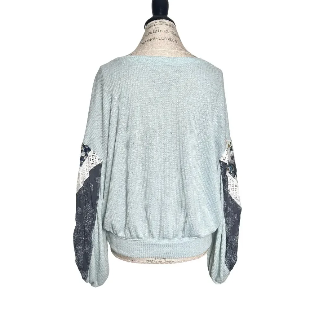 Free People | Women | Casual Clash Mint Mixed Media Balloon Sleeve Top | Small