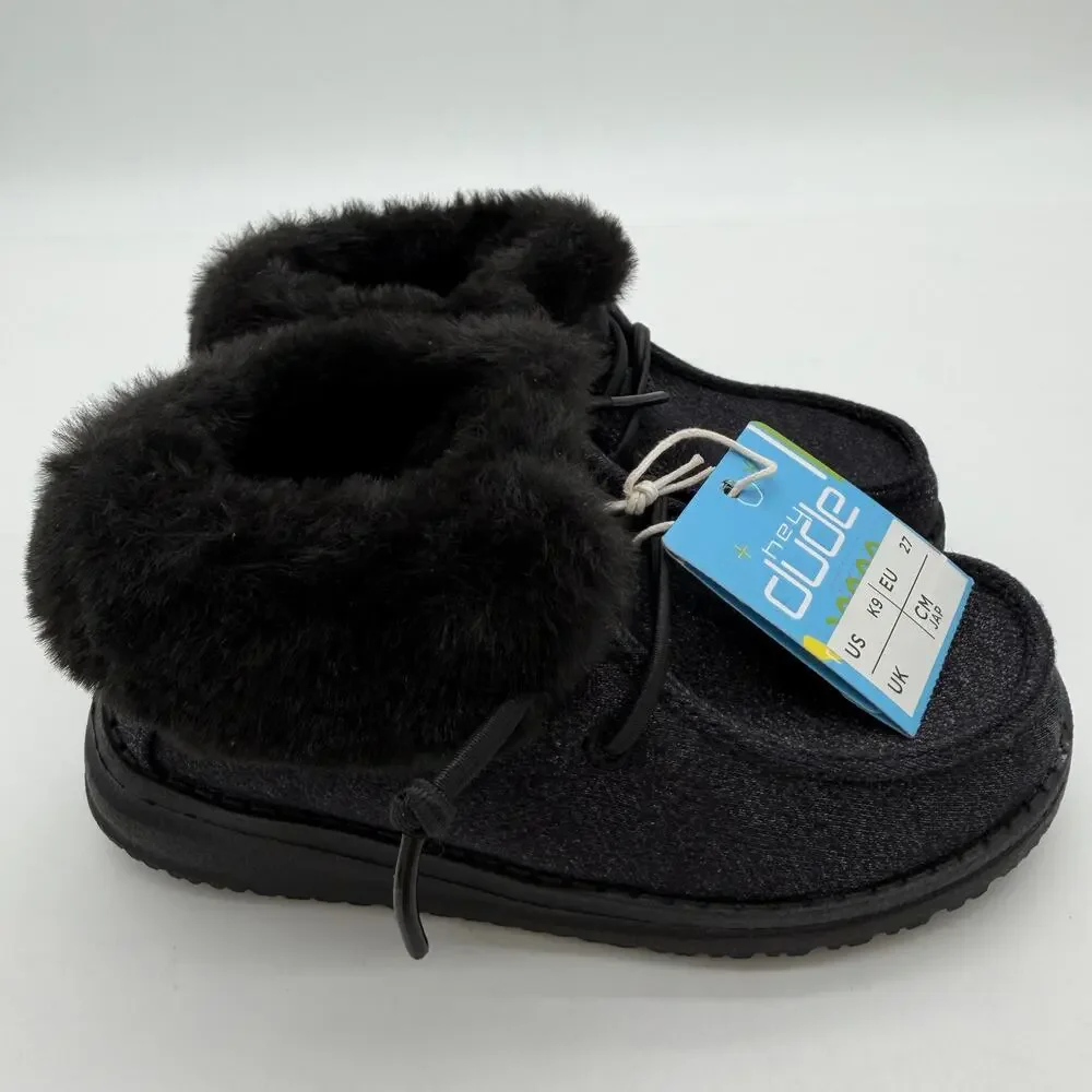 Hey Dude Britt Sparkling Total Black Glitter Cozy FauxFur Casual Shoes Toddler 9