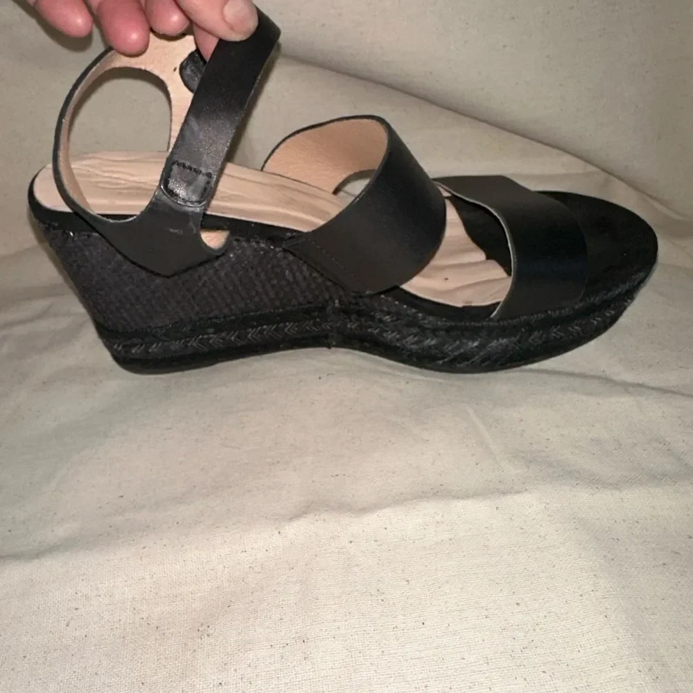 Dione Made in Spain Black Leather Espadrille Wedge Sandals EU39 Stylish & Rare