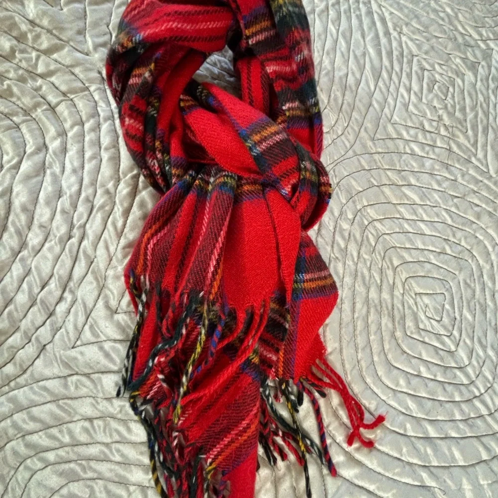 Christian Dior Monsieur Vintage Red Plaid Cashmaire Scarf Made in Japan