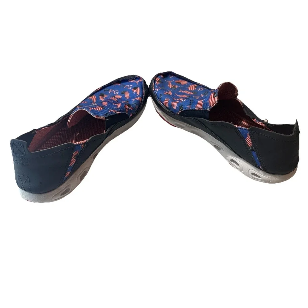 Columbia Mens PFG Slip On Shoes Canvas American Flag Fish Bahama Vent Boat Sz 12