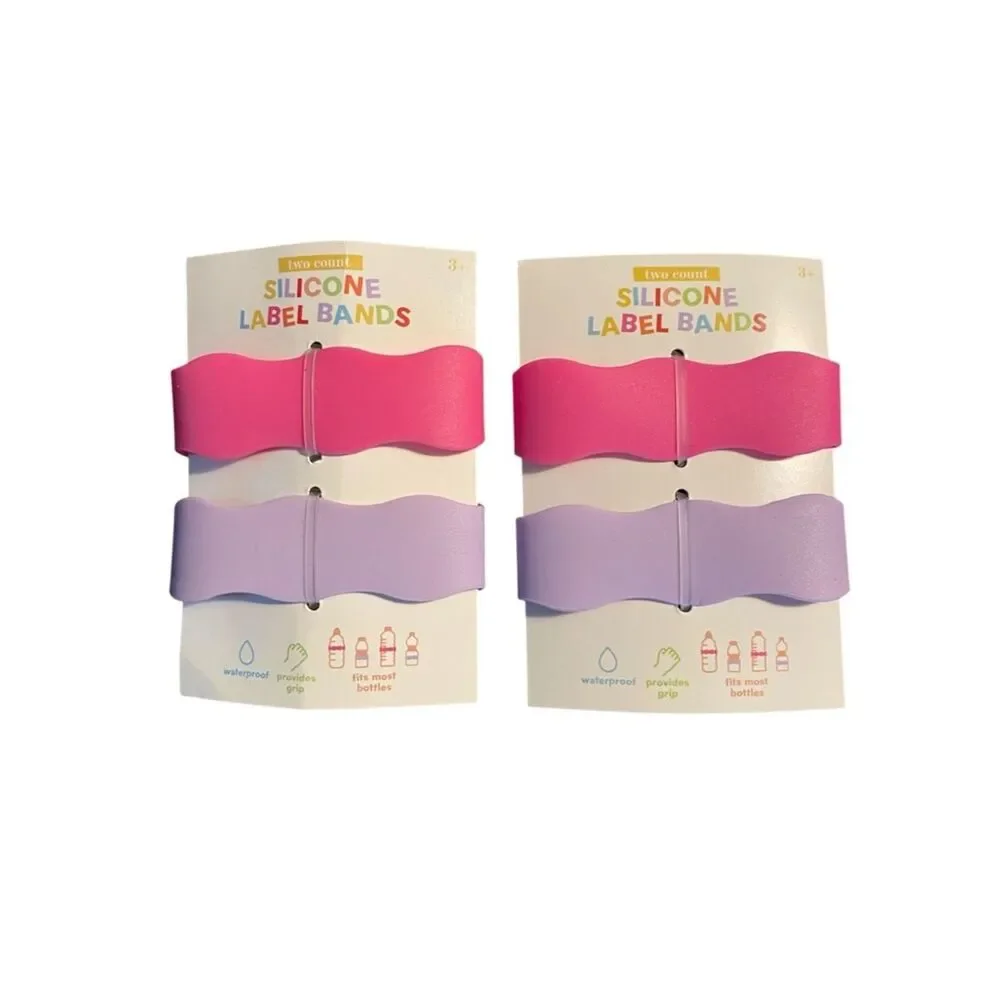 Silicone Label Bands – 2 Pack – Waterproof Bottle Bands – Pink & Lavender – New