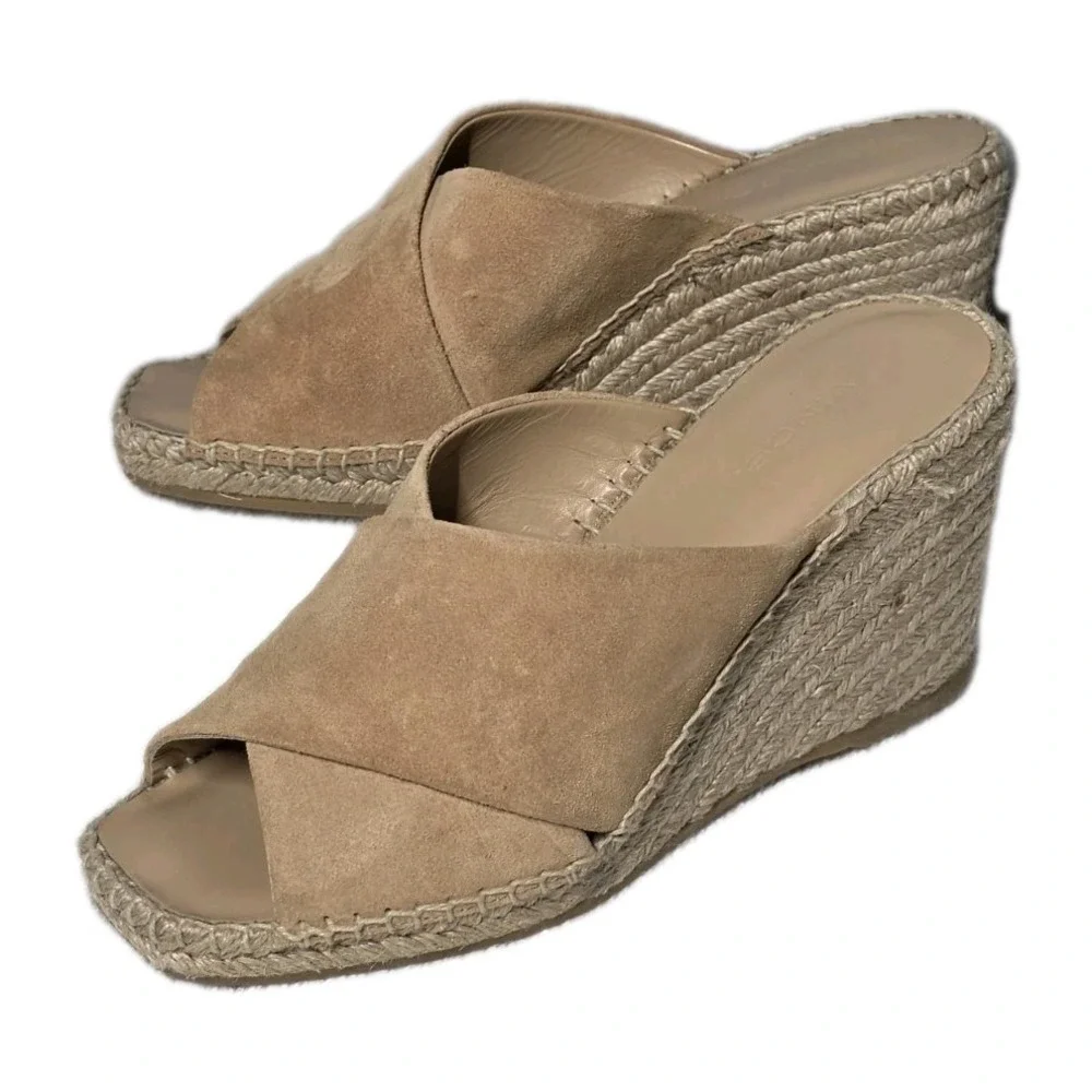 Vince Espadrille Wedge Sandal Size 6 M Suede Leather Tan