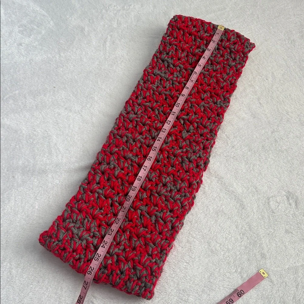 Handmade Thick Chunky Scarlet and Gray Crochet Knit‎ Infinity Winter Scarf OSU