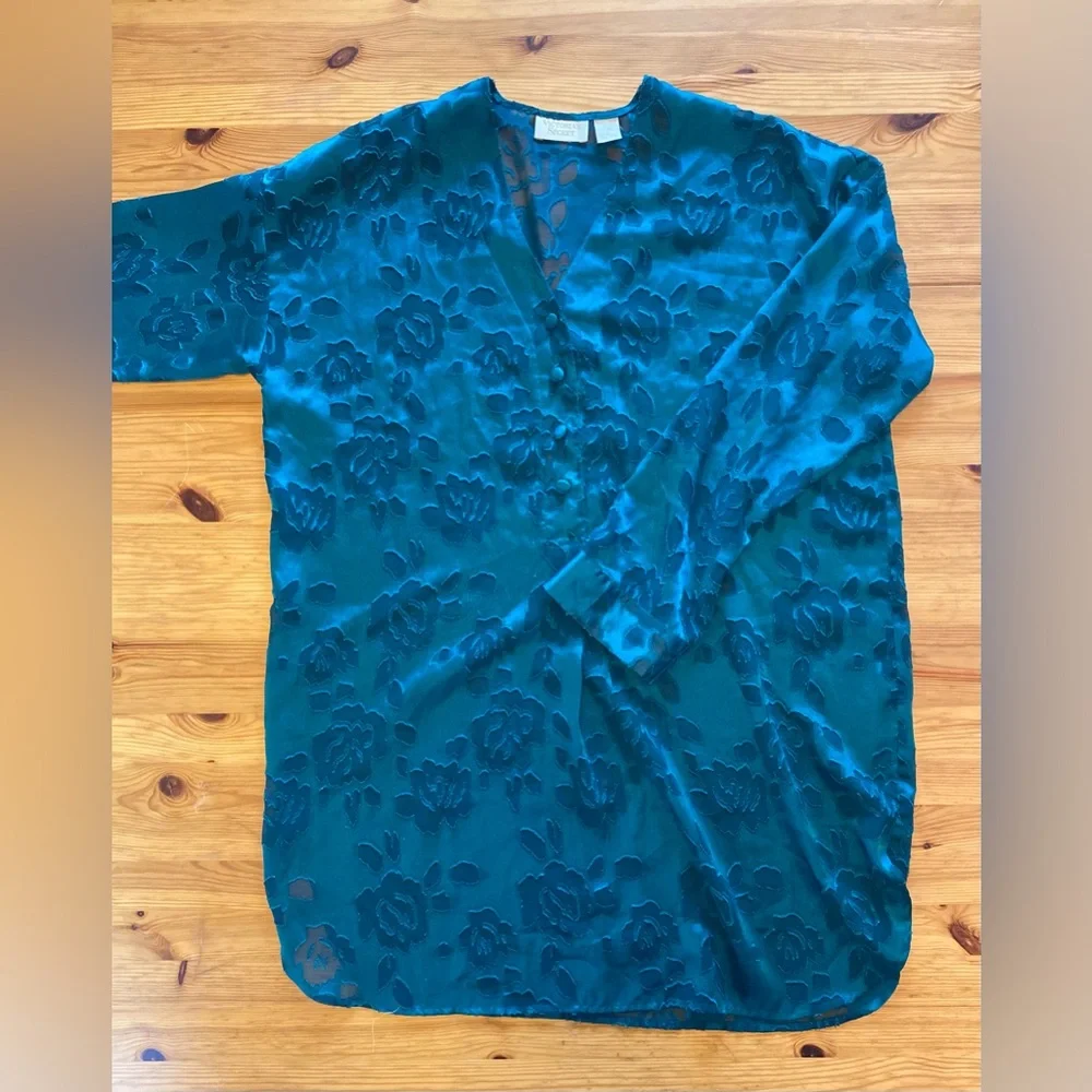 Vintage Victoria’s Secret Gold Label Satin Burnout Dress in Emerald Green Size L