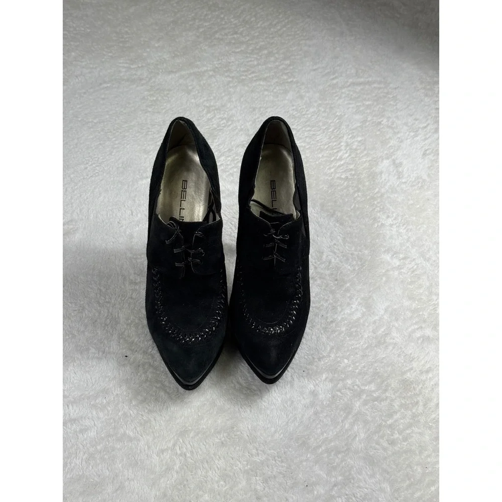 Bellini‎ Eileen Black Suede Pointed Toe Lace Up Stiletto Heel Booties Size 8.5