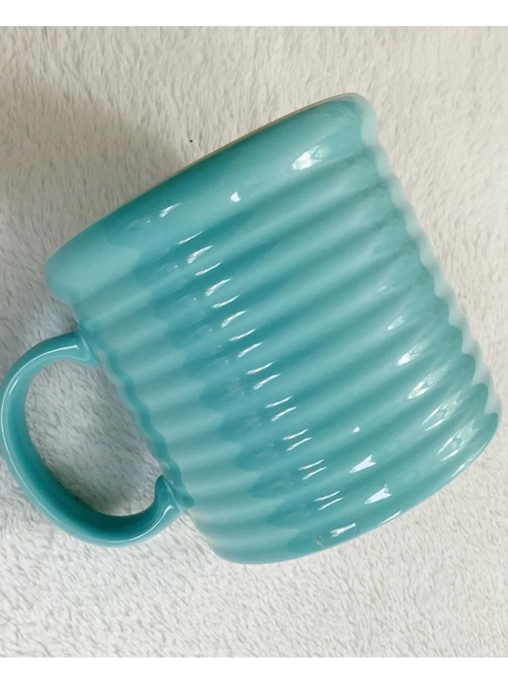 Pier 1 Aqua Turquoise Ribbed Coffee Mugs Set 2 Coastal Cottage