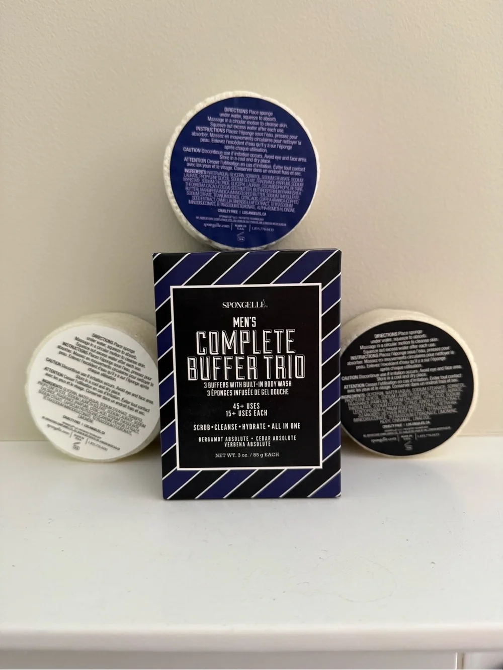 Spongelle Men's Buffer Trio Bergamot Cedar Verbena NEW IN BOX