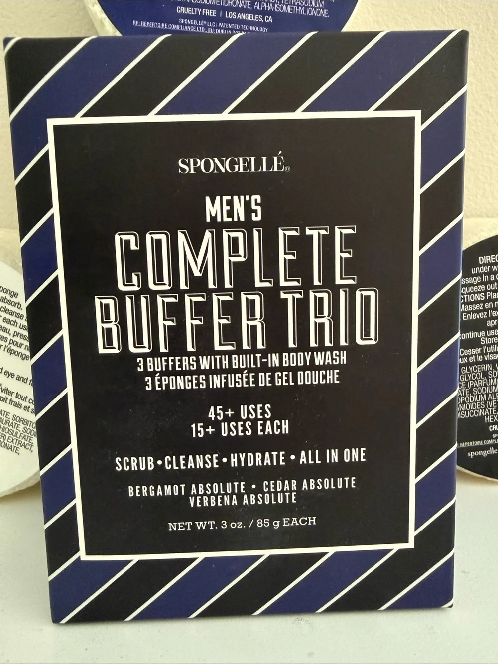 Spongelle Men's Buffer Trio Bergamot Cedar Verbena NEW IN BOX
